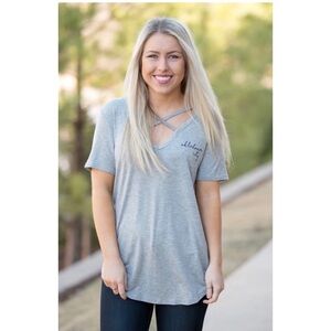 Piko 1988 Oklahoma City Criss Cross Front Short Sleeve Top Heather Grey Size L